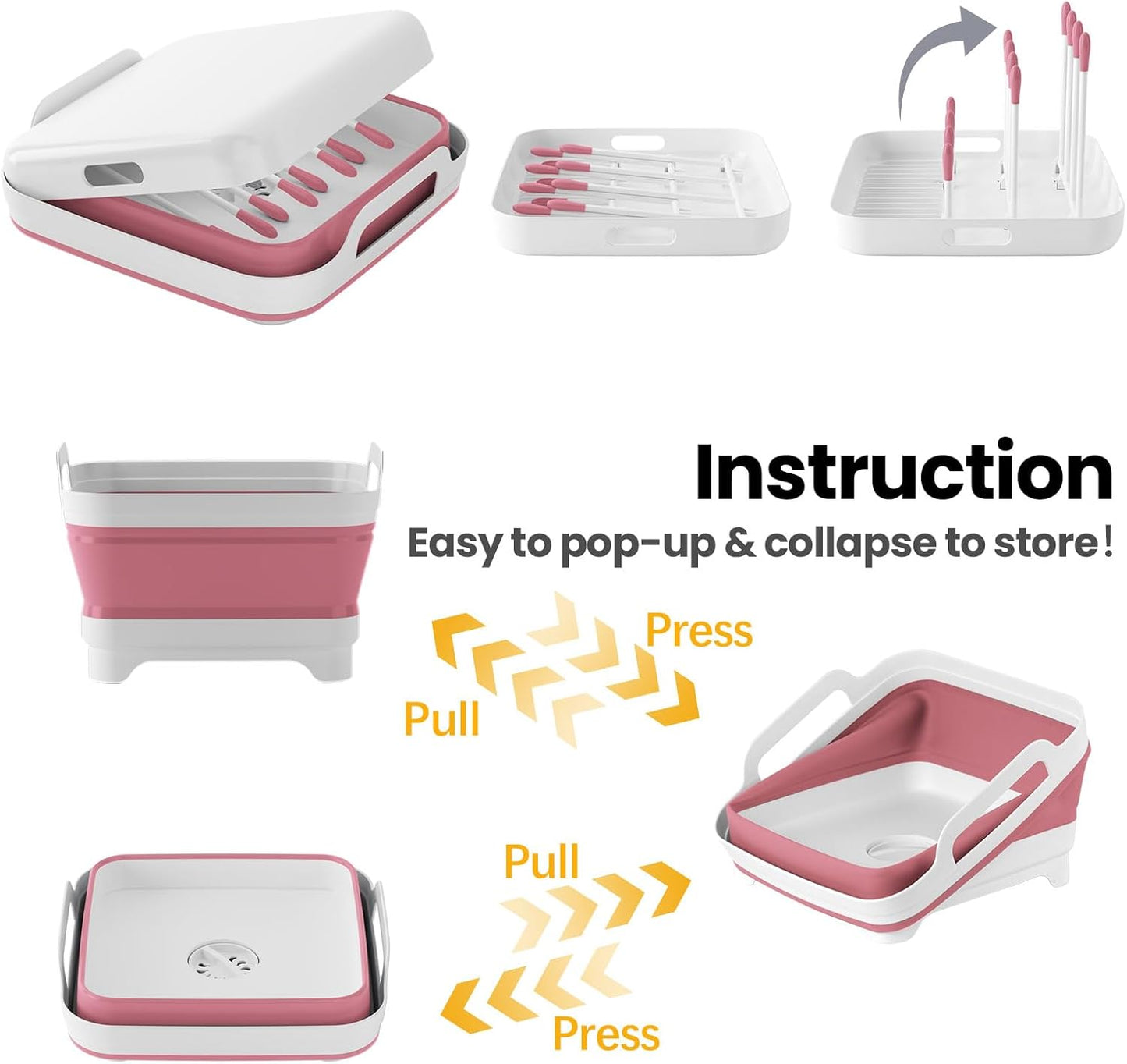 Volnamal Collapsible Wash Basin for Baby Bottles - Portable 2.4 Gallon Dish Tub with Drying Rack & Lid, Foldable Sink for Camping, Outdoor Space-Saving Tub for Kitchen, RV, Camping, Outdoor Use