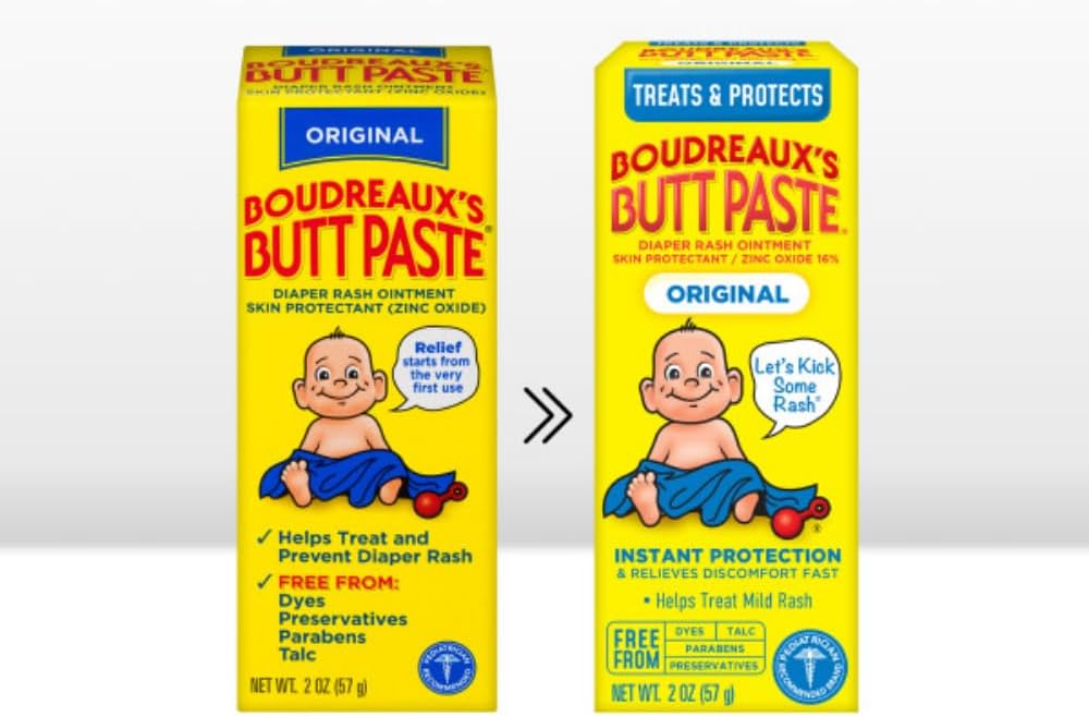 Boudreaux’s Butt Paste Diaper Rash Ointment, Baby Rash Cream Skin Protectant, Fast Relief, Soothing Barrier Cream, Original, Maximum Strength, 2 Ounce Tube (Variety Pack of 2)