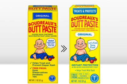 Boudreaux’s Butt Paste Diaper Rash Ointment, Baby Rash Cream Skin Protectant, Fast Relief, Soothing Barrier Cream, Original, Maximum Strength, 2 Ounce Tube (Variety Pack of 2)