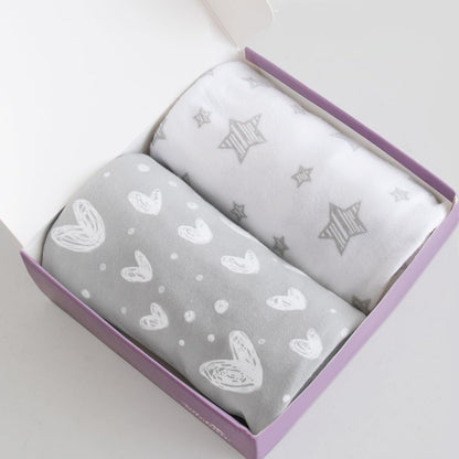Bassinet Sheets Fit for Simmons Kids By The Bed City Sleeper Bassinet(Twins), Moses Basket and Hospital Bassinet, 100% Cotton, 2 Pack, Gray and White Print - Colors B