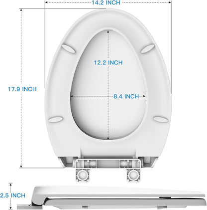 Toilet Seat, Elongated Toilet Seat with Toddler Seat Built in, Potty Training Toilet Seat Elongated Fits Both Adult and Child, with Slow Close and Magnets- Elongated
