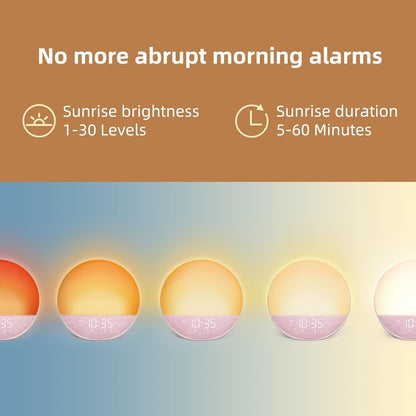 Sunrise Alarm Clock White Noise Machine: Natural Wake Up Light - Dimmable Clock with Bluetooth Speaker for Bedroom - 25 Sleep Sounds for Baby Adults Kids Putty