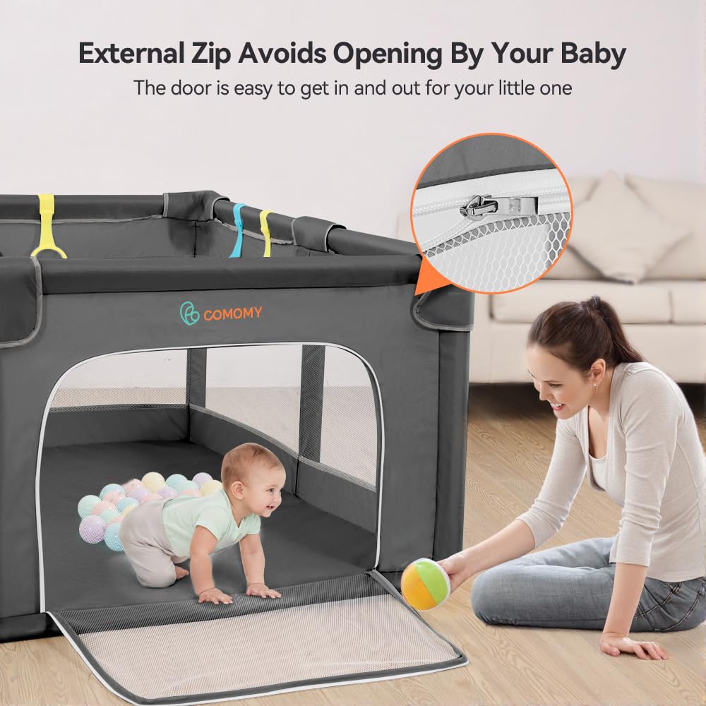 COMOMY Playpens for Babies and Toddlers, Small Baby Play Pens, Activity Center for Safe and Non-Slip Baby Fence, Full Mesh Design, Indoor & Outdoor Kids Activity Center (Dark Grey, 36"x36")