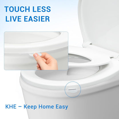 KHE Elongated Toilet Seat with Child Seat 18.5 Inch, Soft Close Toilet Seat with No-Touch Handle, Quick Release, Non-Slip, Durable PP, White