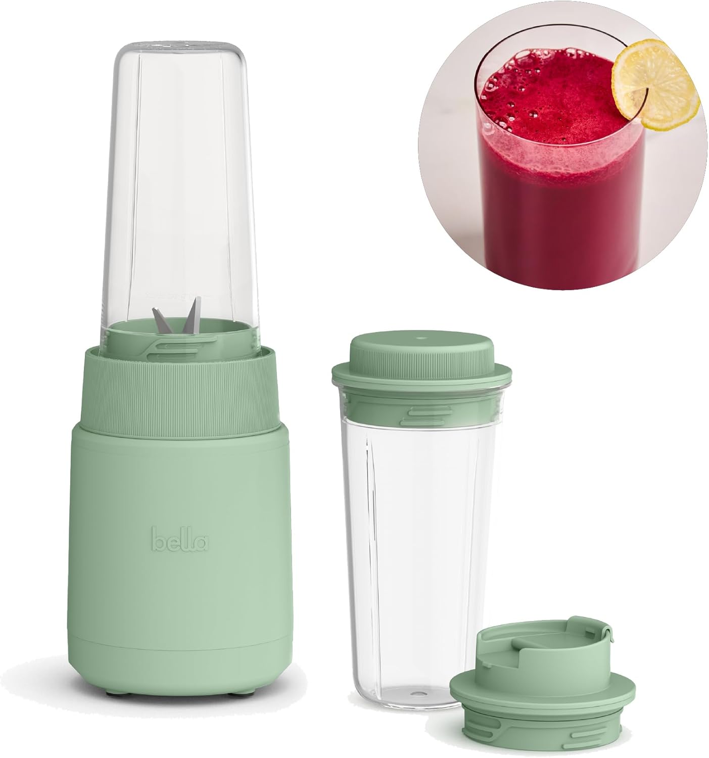 bella 6 Pcs Portable Rocket Blender, Juicer & Smoothie Maker, Press & Twist Design, EverGood™ & BPA Free Dishwasher Safe Parts, 4 Tip Stainless Steel Blade, Cord Wrap, 240 Watt Motor, Oatmilk