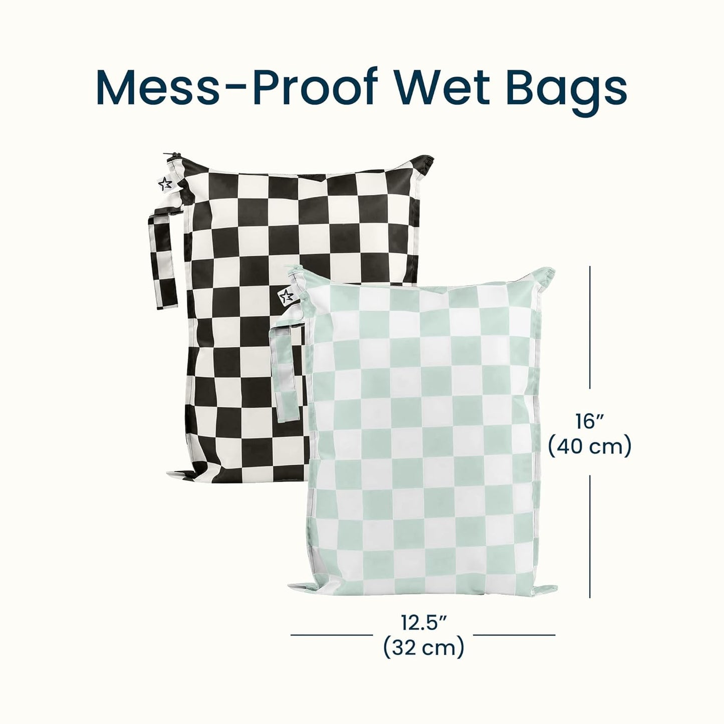 Tiny Twinkle Mess Proof Wet Bags | 2-Pack Reusable Waterproof Wet Bags for Swimsuits | Baby Clothes | Travel & Diaper Bag (Pink, Brown Checkers) - Colors B