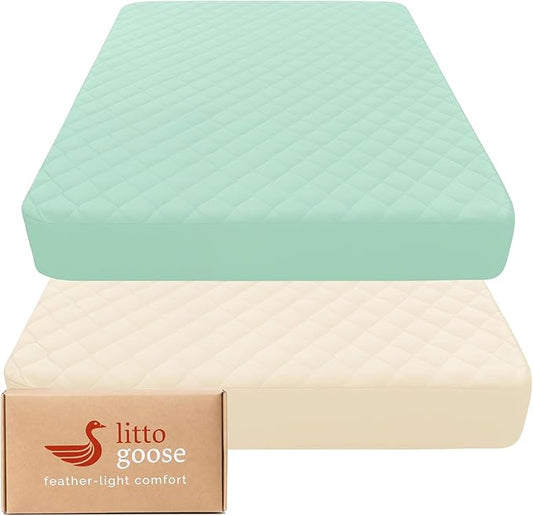 Quilted Crib Mattress Protector (2-Pack), Soft Toddler Mattress Pad Cover, Fits Standard Baby Crib Mattress 52x28''