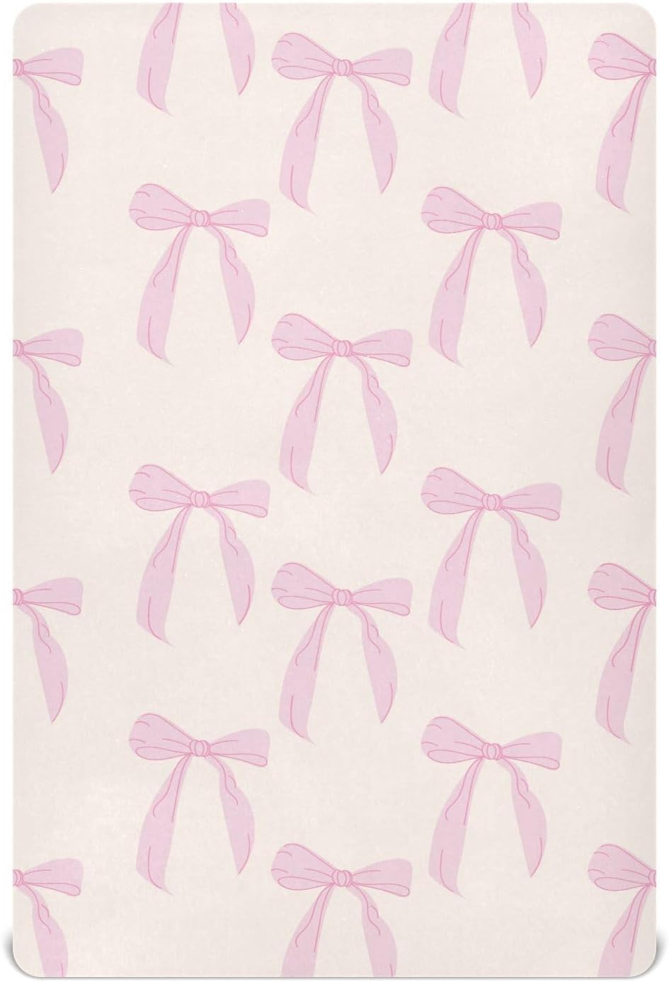 Fitted Crib Sheets Pink Checkered and Bows Stretchy Portable Playard Sheets for Baby Toddler, Breathable Soft Mini Crib Mattress 39 x 27 in for Boys and Girls