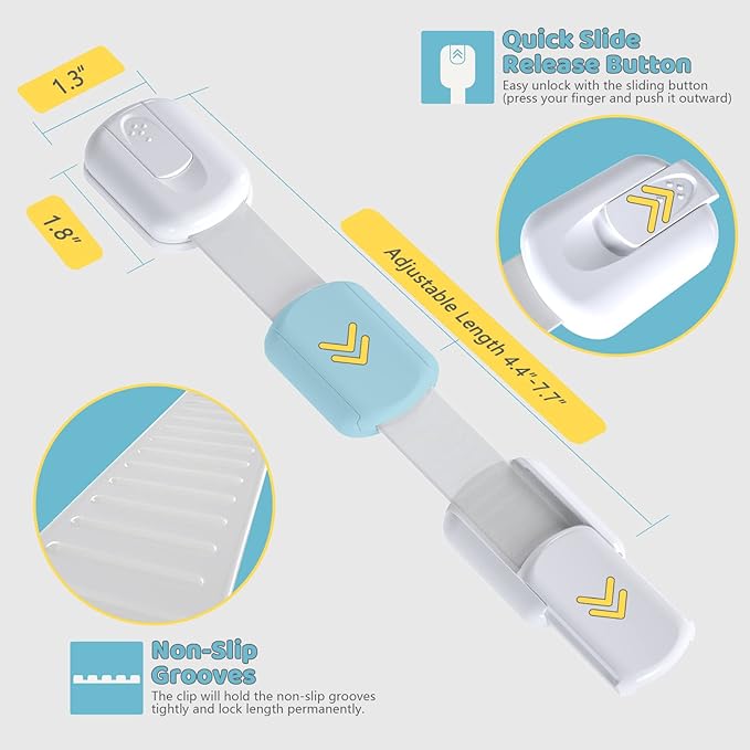 4our Kiddies 14 Pack Child Proof Cabinet Locks for Baby Proofing, Baby Proof Drawer Locks for Kids, Child Safety, Adjustable Child Locks for Cabinet and Drawers with 12 Extra 3M Adhesives, No Drilling