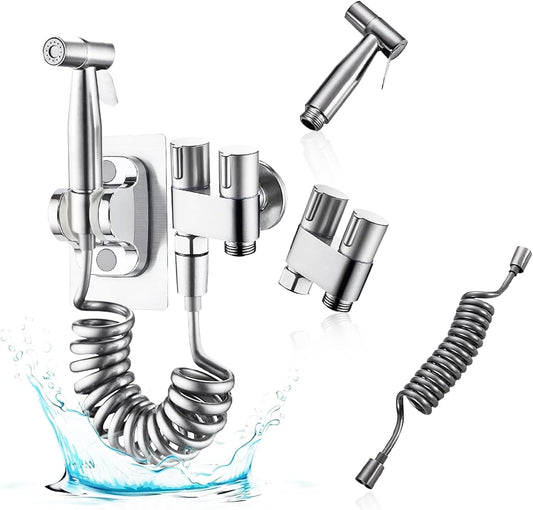 Toilet Faucet Splitter 2 Way Double Faucet Adapter for Toilet, 1-in-2-Out Dual Control Valve Handheld Bidet Toilet Bathroom, Fauce t Bidet for Toile t Sprayer Joint 3/8 inch (Silver-1)