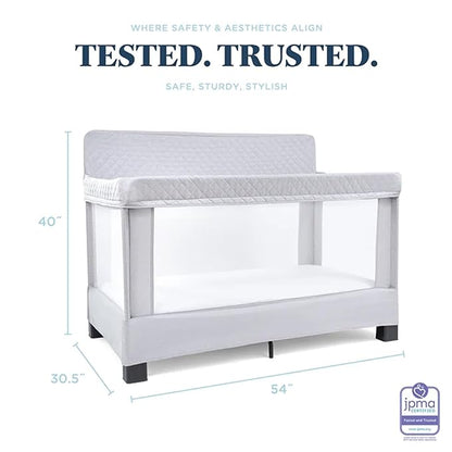 Baby Delight Horizon Full Size Crib, Breathable Mesh Walls, Tool-Free Assembly Baby Bed, Luxe Quilted Easy to Clean Fabric, Grey