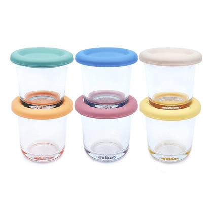 Elk and Friends 4oz Borosilicate Glass Baby Food Storage Jars with Silicone Lid | Strong Glass | Set of 12 | Microwave, Oven & Dishwasher Safe | Infant and Babies