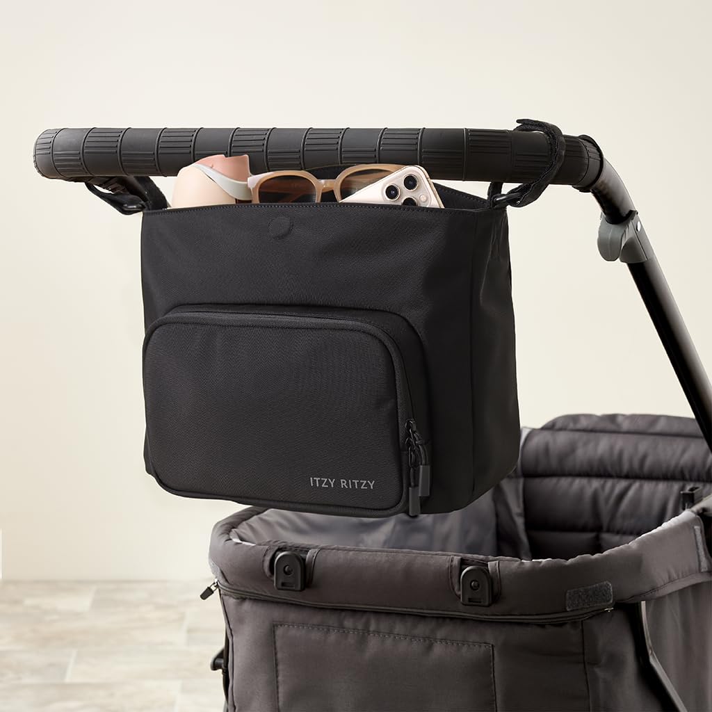Itzy Ritzy Belong Cargo Caddy for Strollers & Wagons – Convertible Stroller Organizer and Crossbody Bag With Adjustable & Removable Strap, Bottle Holders, Smart Storage Pockets & Secure Straps (Mocha)