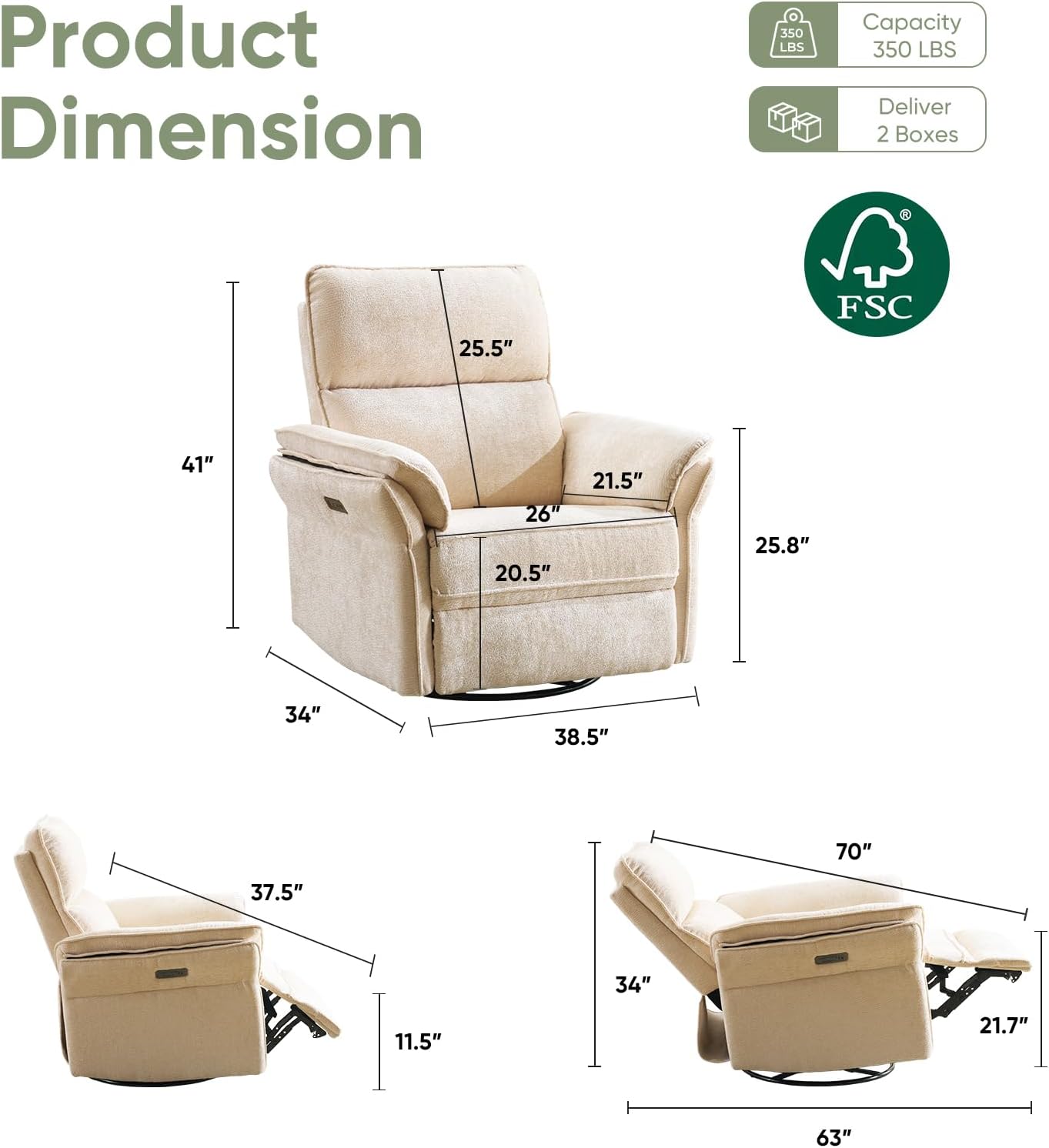 Oversized Glider Rocker Recliner, 26" Extra Wide 360° Swivel Nursery Recliner with Adjustable Headrest, Chenille Rocking Nursery Chair with Overstuffed Armrest, Lumbar Support, Light Grey