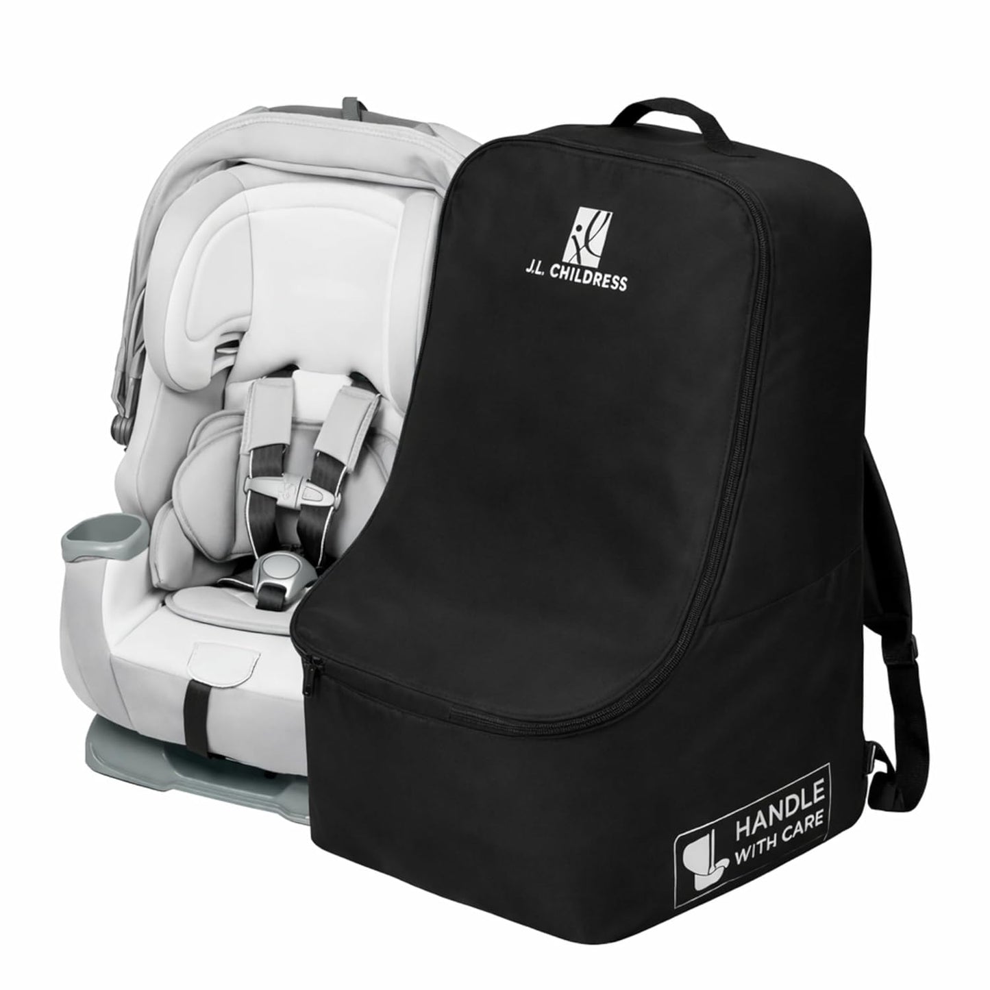 J.L. Childress Padded Backpack Car Seat Bag - Car Seat Travel Bag for Airplane, Cover Fits Most Baby & Infant Carriers & Boosters, Airport Accessories for Gate Check or Baggage Check - Ultimate, Black