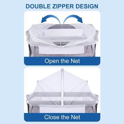 Bassinet Cover Mosquito Net for Babies to Keep Insects/Bugs/Cats Out, Toddler Bassinet/Bedside Sleeper/Crib Net with Two-Way Zippers & Storage Bag, Breathable Mesh Holes, White