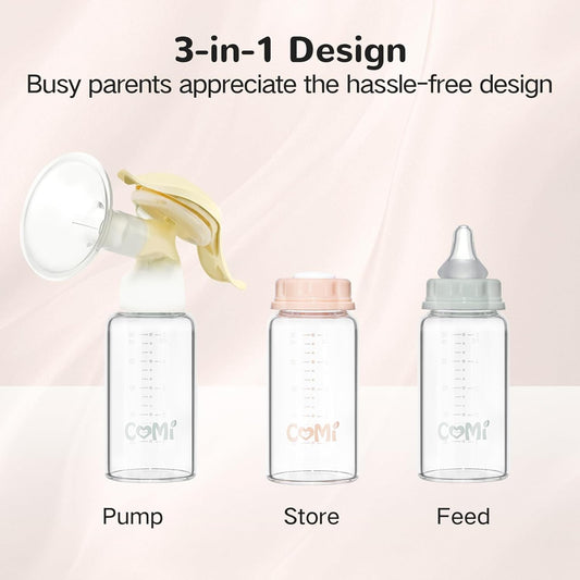 COMI Natural Glass Baby Bottle,Breastmilk Storage Bottle for Fridge,Breast Milk Container,Breast Pump Bottle Compatible with Medela Breast Pump,BPA Free,2PCS (5oz,2 Gray Lids)
