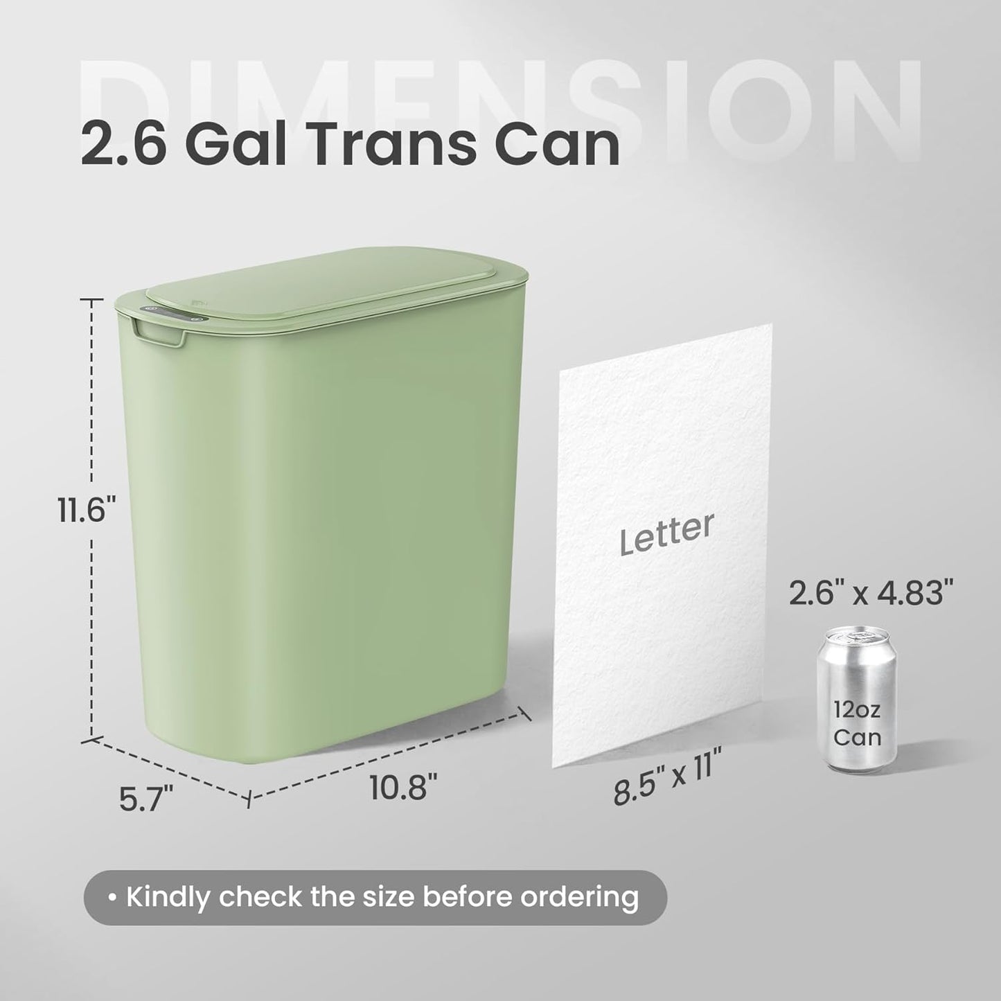 Cesun Automatic Motion Sensor Bathroom Trash Can with Lid, 2.6 Gallon Touchless Trash Bin, Smart Plastic Slim Garbage Can Small White Wastebasket for Toilet, Office, rv, Bedroom, Living Room