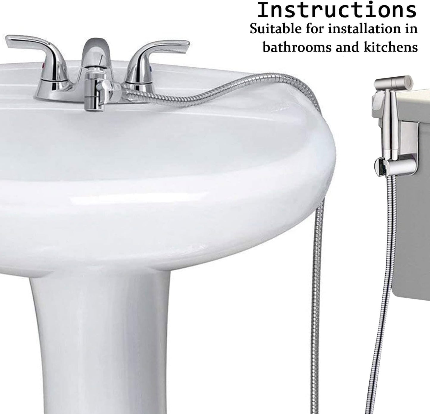 Handheld Bidet Sprayer Toilet Bathroom- Stainless Steel Sprayer Shattaf Toilet Bidet Shower Head for Bathroom Sink or Toilet - with Faucet Dispenser,59in Hose and Bracket Holder