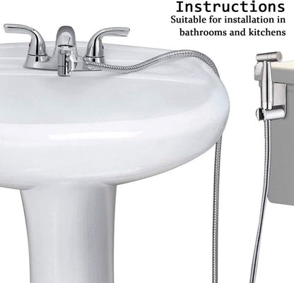 Handheld Bidet Sprayer Toilet Bathroom- Stainless Steel Sprayer Shattaf Toilet Bidet Shower Head for Bathroom Sink or Toilet - with Faucet Dispenser,59in Hose and Bracket Holder