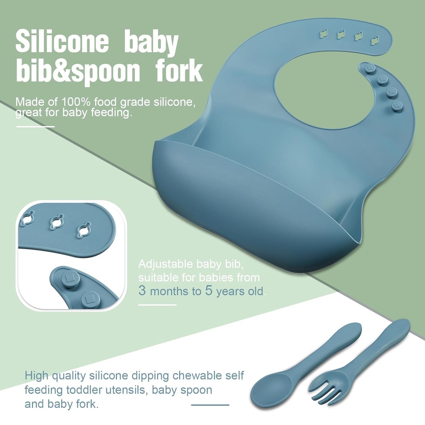 10 Pack Silicone Baby Feeding Set, Toddlers Led Weaning Feeding Supplies with Suction Baby Bowl Divided Plate Adjustable Bib Soft Silicone Spoon Fork, Infant Self Eating Utensil Set (Gray, Khaki)