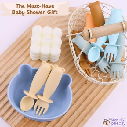 Silicone Bear Shaped Baby Bowl with Suction, Spoon & Fork for Babies 6+ Months, Infant Feeding BLW Baby Essentials Must Haves, BPA Free, Dishwasher Safe (Very Bear)