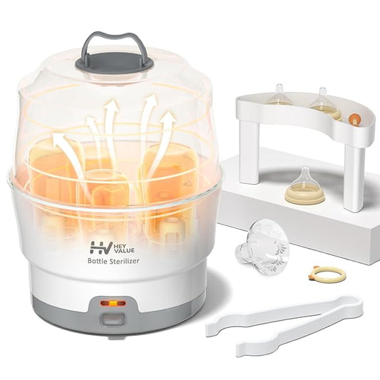 HEYVALUE Ease-Steam Bottle Sterilizer, Compact Baby Bottle Sterilizer, Fast One-Touch Operation (Esterilizador de Biberones), Electric Sterilizer for Baby Bottles, Baby Essentials & Breast Pump Parts