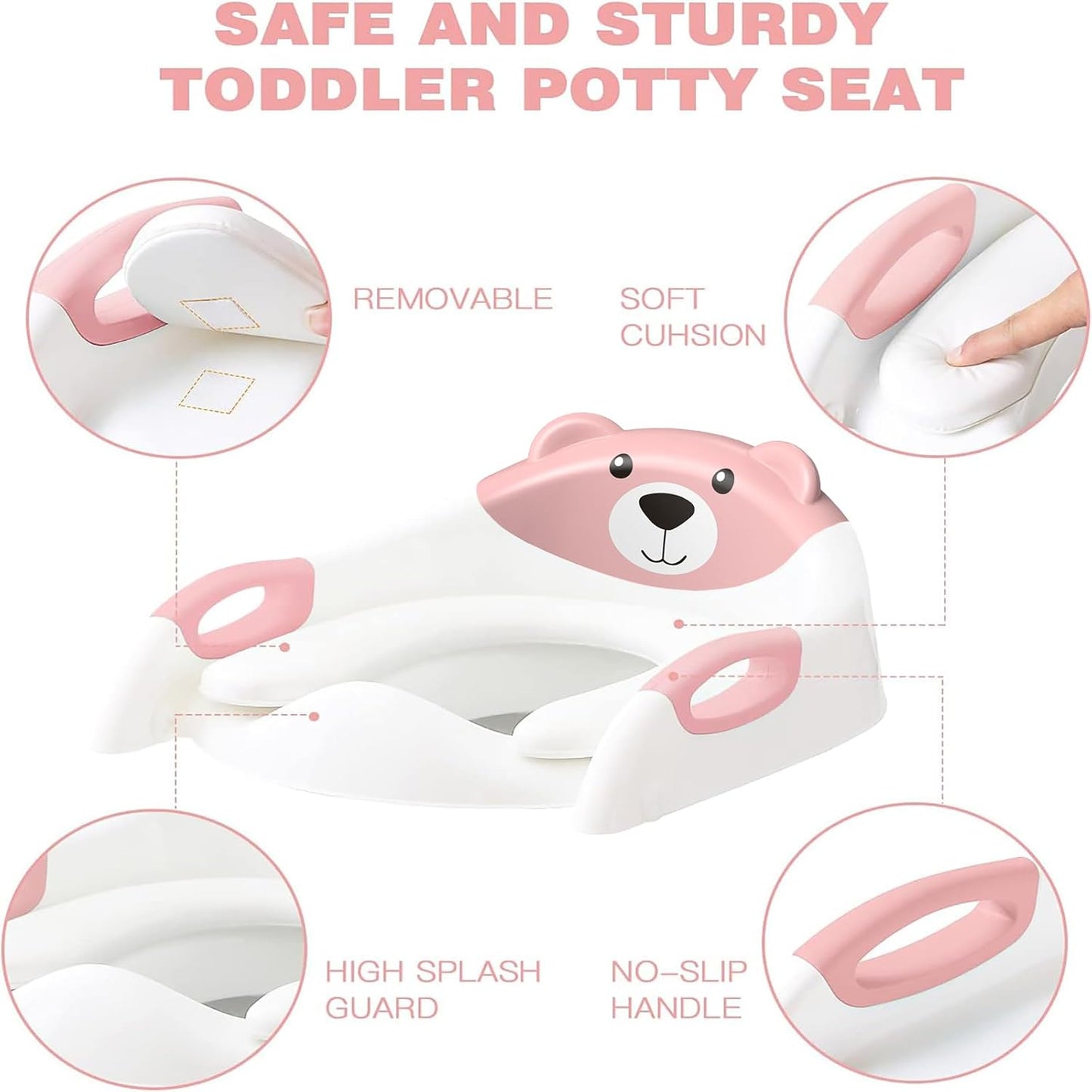 Potty Training Seat, SKYROKU Upgrade Toddler Toilet Seat for Kids Boys Girls, 2 in 1 Potty Training Toilet, Splash Guard Anti-Slip Pad Step Stool,New Sector-Shape Stabilized Base (8899+Grey)