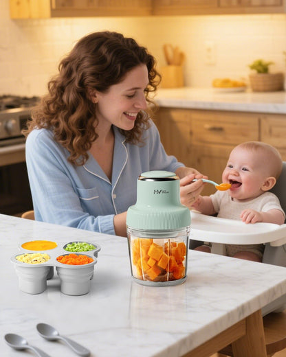 Baby Food Maker, HEYVALUE 13-in-1 Larger Baby Food Processor Set, Fruit, Vegatable, Meat, Puree Blender with Baby Food Freezer Tray, Silicone Spoons, Spatula,20 OZ(Gray)