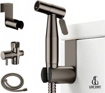 Premium Handheld Bidet Sprayer – Stainless Steel Adjustable Pressure for Feminine Hygiene, & More – Brushed Gun Metal Gray Finish, Easy Install & Leak-Proof Design