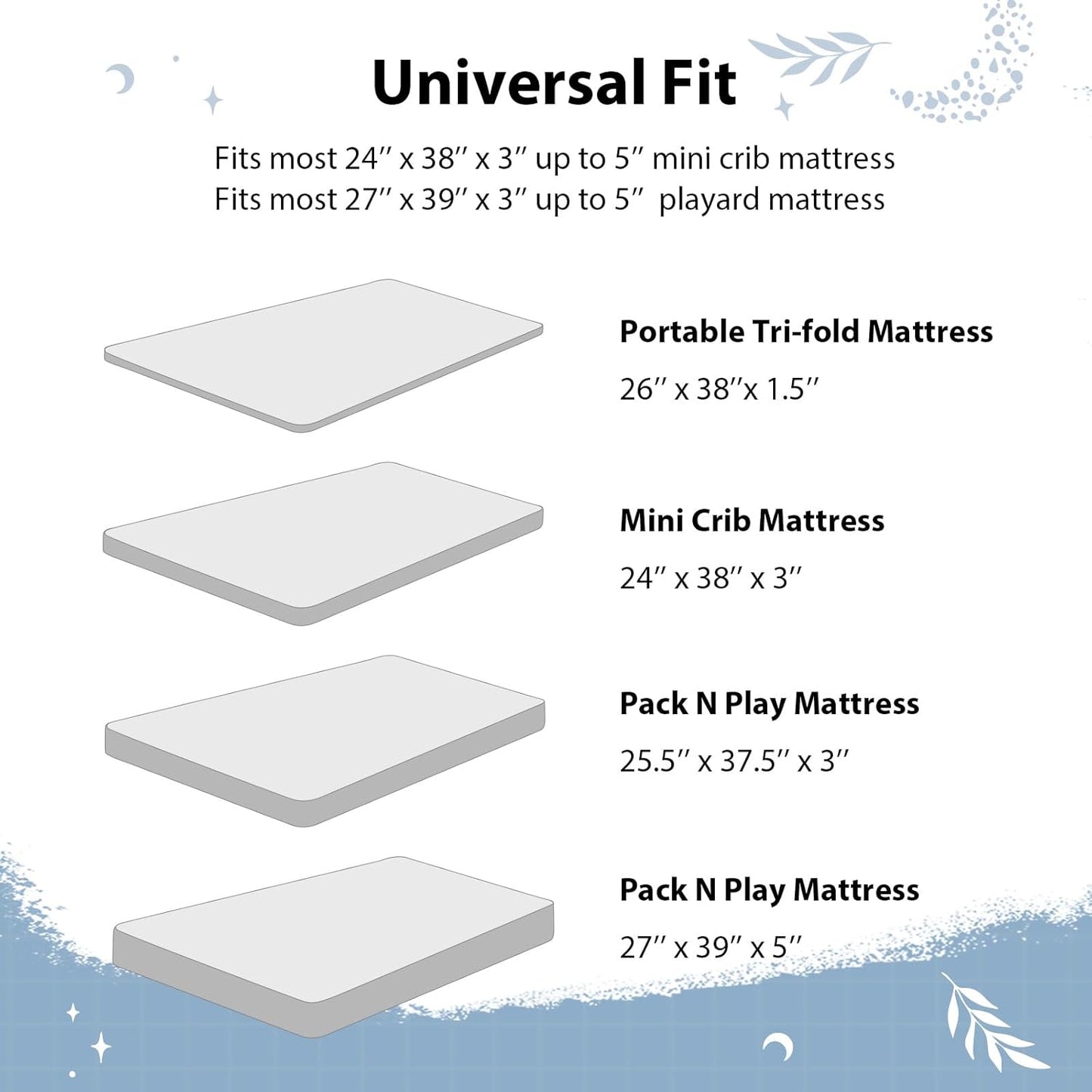 Baby Mini Crib Sheets Girl, Portable 38”x26” Pack and Play Sheets Fitted for Playard and Pack N Play Mattress, 3-Pack Soft Microfiber Pink Rainbow
