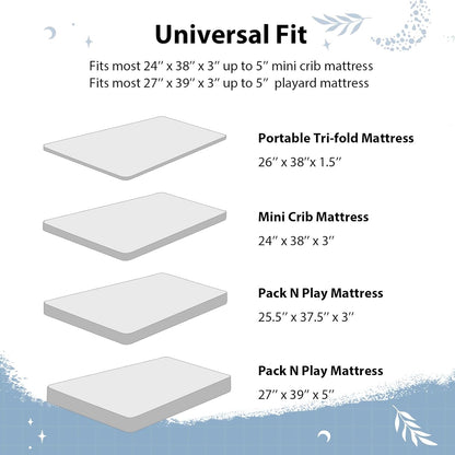 Baby Mini Crib Sheets Girl, Portable 38”x26” Pack and Play Sheets Fitted for Playard and Pack N Play Mattress, 3-Pack Soft Microfiber Pink Rainbow