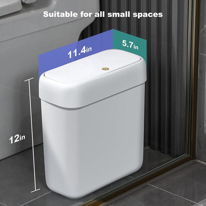 funest Bathroom Trash Cans, Garbage Can with Press Type Lid,10L Dogproof Slim Plastic Narrow Trash Bin