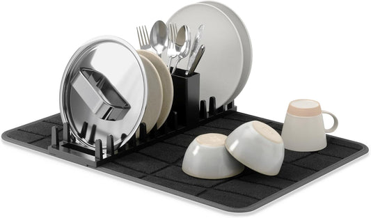 Umbra Udry Dish Rack and Microfiber Drying Mat – Space-Saving Design Folds Up for Easy Storage, Mini Rack, Gray
