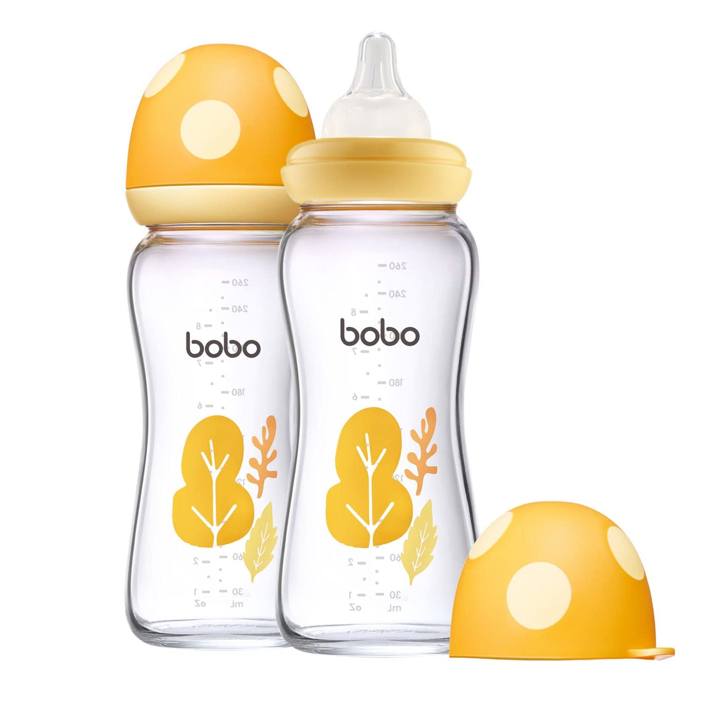 YOHKOH Natural Glass Baby Bottle with Level 1 Slow Flow Nipple, Newborn Anti-Colic Baby Bottles, Wide Neck Mushroom Baby Glass Bottle (Multicolour-A, 3.4oz (Pack of 4))