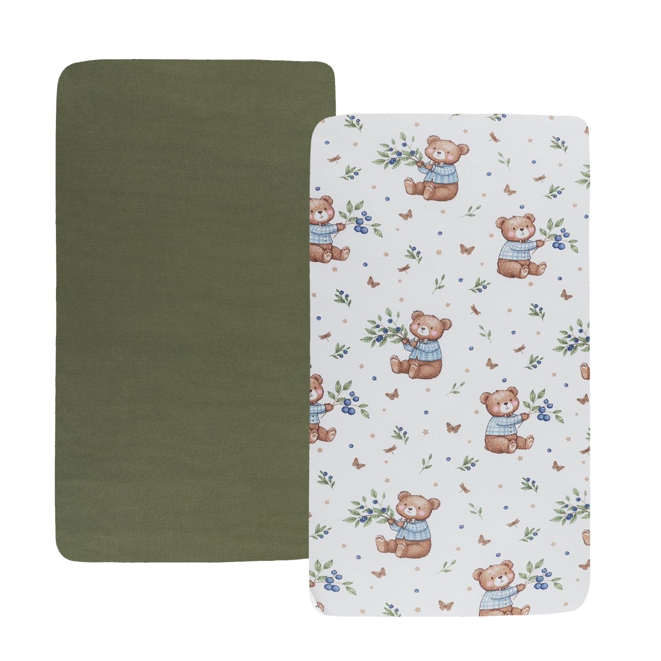 Bassinet Sheet Set 2 Pack Snug Fitted Bedside Sleeper Bassinet Sheets, Stretchy Ultra Soft, Unisex Boy Girl, Light Blue & Dinosaur