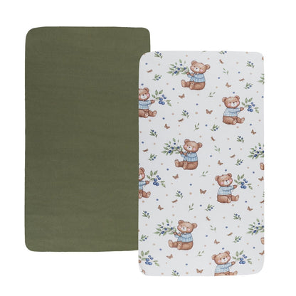 Bassinet Sheet Set 2 Pack Snug Fitted Bedside Sleeper Bassinet Sheets, Stretchy Ultra Soft, Unisex Boy Girl, Light Blue & Dinosaur
