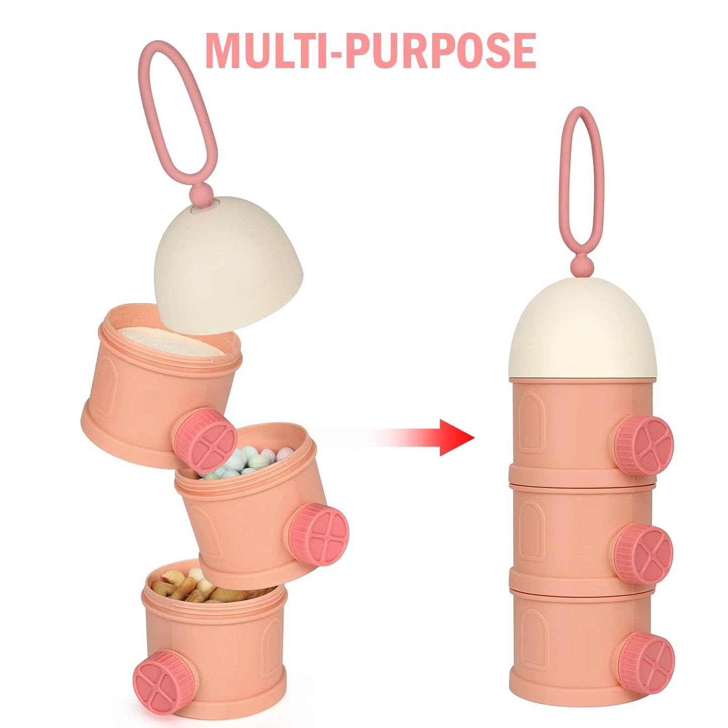 Accmor Formula Dispenser On The Go, 4 Layers Stackable Formula Container to Go, Non-Spill Portable Milk Powder Baby & Kids Snack Container, Pink