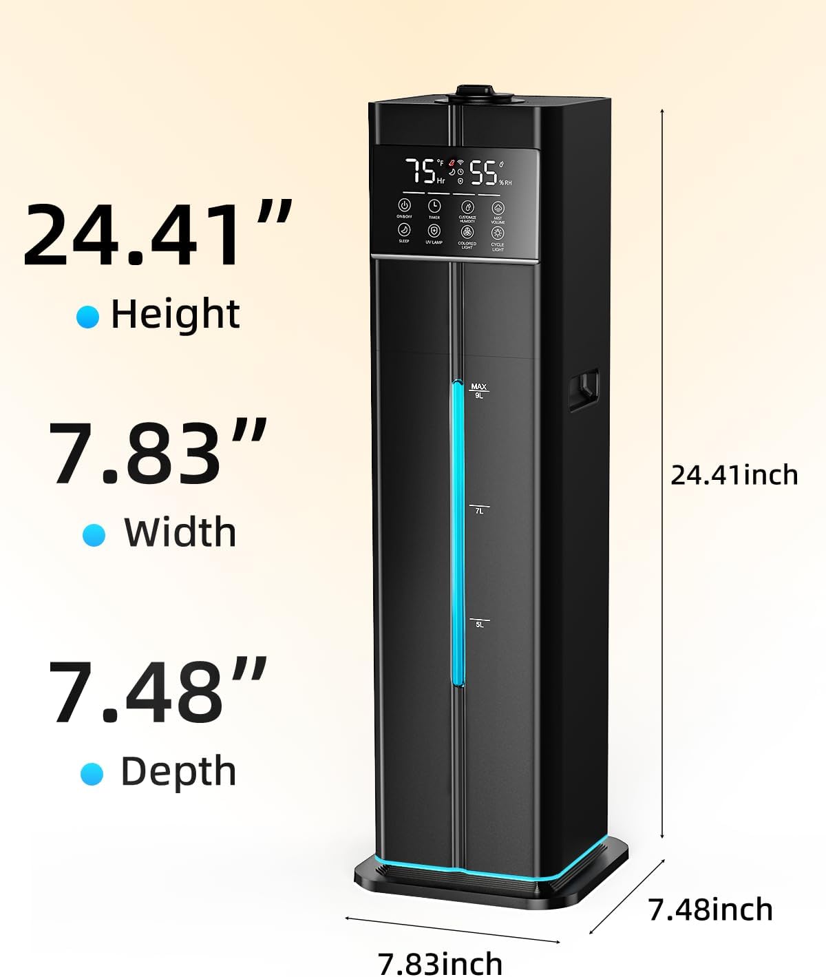 Cool Mist Humidifiers for Bedroom, Ultrasonic 2.4Gal 9L Quiet Top-Fill, Easy Clean with Essential Oil Tray, 360°Nozzle, 4 Speed, Remote, 60H Runtime, for Baby, Adults, Plants, Home, House, Large Room