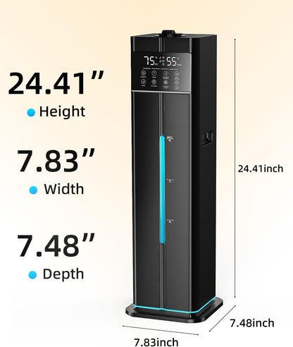Cool Mist Humidifiers for Bedroom, Ultrasonic 2.4Gal 9L Quiet Top-Fill, Easy Clean with Essential Oil Tray, 360°Nozzle, 4 Speed, Remote, 60H Runtime, for Baby, Adults, Plants, Home, House, Large Room