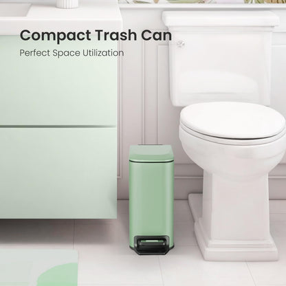 Cesun Small Bathroom Trash Can with Lid Soft Close, Step Pedal, 6 Liter / 1.6 Gallon Stainless Steel Slim Garbage Can for Bedroom, Diaper Waste Basket with Removable Inner Bucket (White)