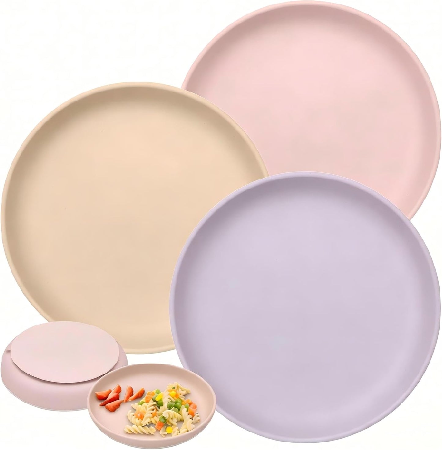 Toddler Plates with Suction 3 Pack, BPA-Free 100% Silicone Dinner Plates for Baby Toddlers Kids, Dishwasher & Microwave Safe, Non-Toxic, Suction Baby Plates Non-slip