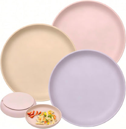 Toddler Plates with Suction 3 Pack, BPA-Free 100% Silicone Dinner Plates for Baby Toddlers Kids, Dishwasher & Microwave Safe, Non-Toxic, Suction Baby Plates Non-slip