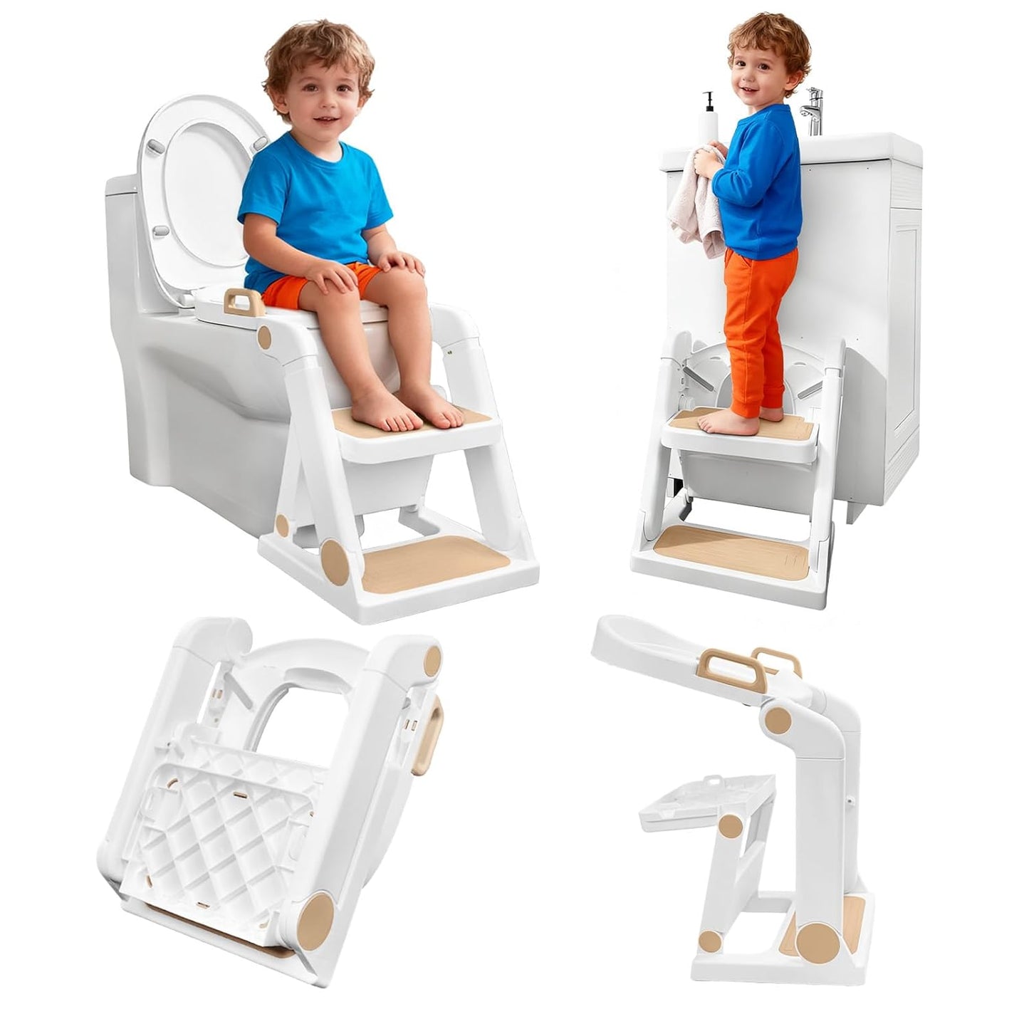 Potty Training Seat, Primlect Upgrade Ultra-Stable Toddler Toilet Seat for Kids Boys Girls, 2 in 1 Potty Training Toilet with Step Stool, Adjustable Seat and Ladder, Non-Slip Pad, Splash Guard (Grey)