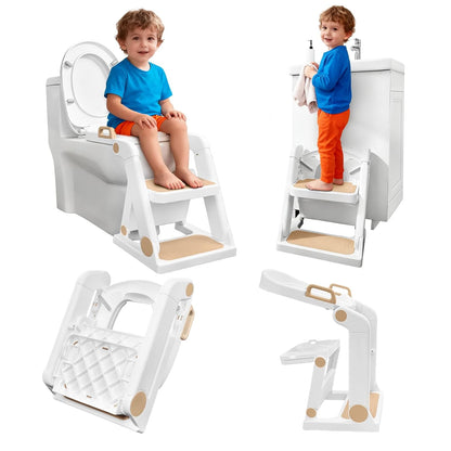 Potty Training Seat, Primlect Upgrade Ultra-Stable Toddler Toilet Seat for Kids Boys Girls, 2 in 1 Potty Training Toilet with Step Stool, Adjustable Seat and Ladder, Non-Slip Pad, Splash Guard (Grey)