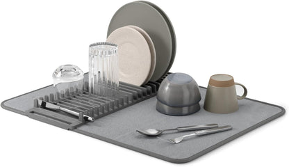 Umbra Udry Dish Rack and Microfiber Drying Mat – Space-Saving Design Folds Up for Easy Storage, Mini Rack, Gray