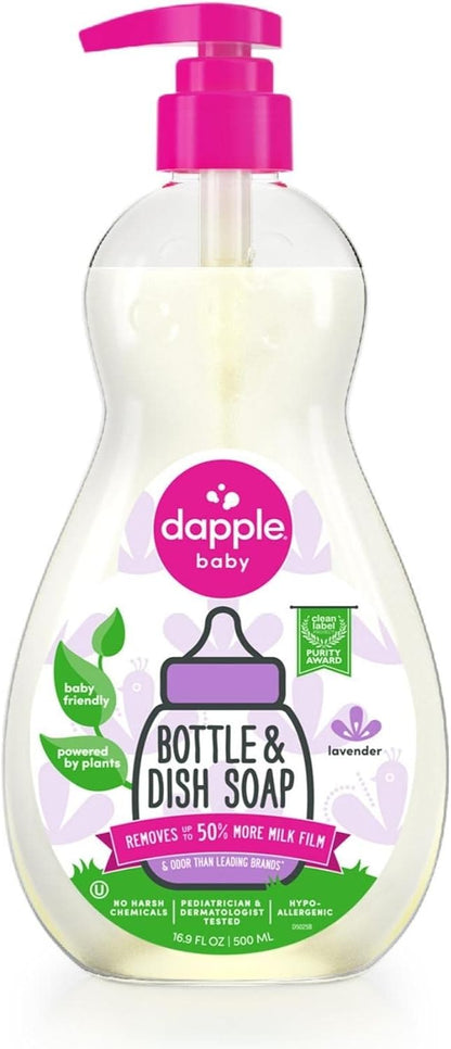Dapple Baby Fragrance Free Bottle & Dish Soap - (3 Pack) 16.9 fl oz - Cleans Baby Bottles, Sippy Cups, Pacifiers, Breast Pumps, & More - Gently Removes Milk Film & Odors - Includes 1 Pump