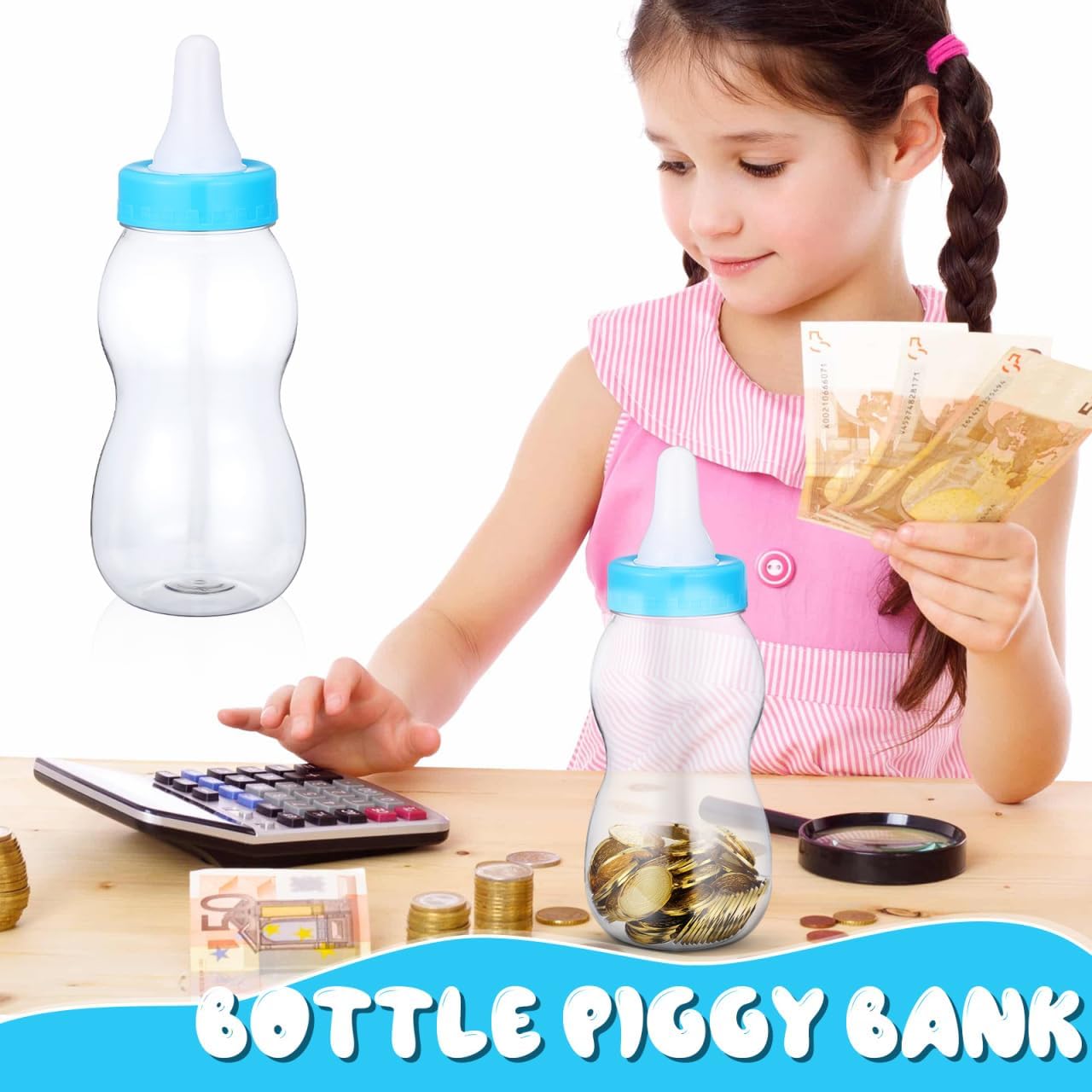 IMIKEYA 11-Inch Baby Bottle Piggy Bank - Giant Fillable Candy Jar & Savings Bank for Baby Shower, Nursery Decor, Birthday & Christening Decor Pink