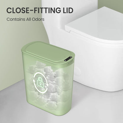 Cesun Automatic Motion Sensor Bathroom Trash Can with Lid, 2.6 Gallon Touchless Trash Bin, Smart Plastic Slim Garbage Can Small White Wastebasket for Toilet, Office, rv, Bedroom, Living Room