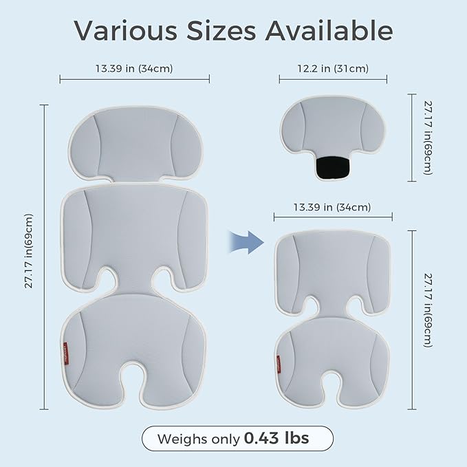 Momcozy Breathable Stroller Seat Liner | Universal Adjustable Soft Pad | Soft & Dry Comfort | Detachable 2-Piece Feel Cooling-Touch Cushion | Fits Strollers, High Chair, Bassinet, Swing